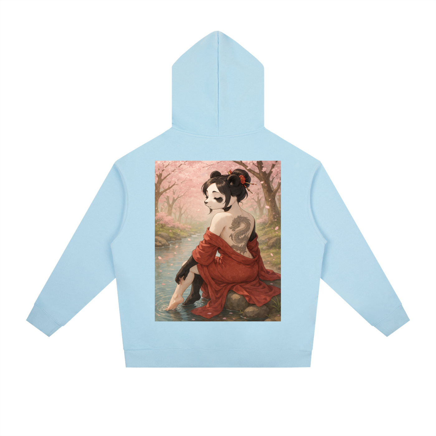 Panda Geisha Girl Heavyweight Drop-Shoulder Hoodie