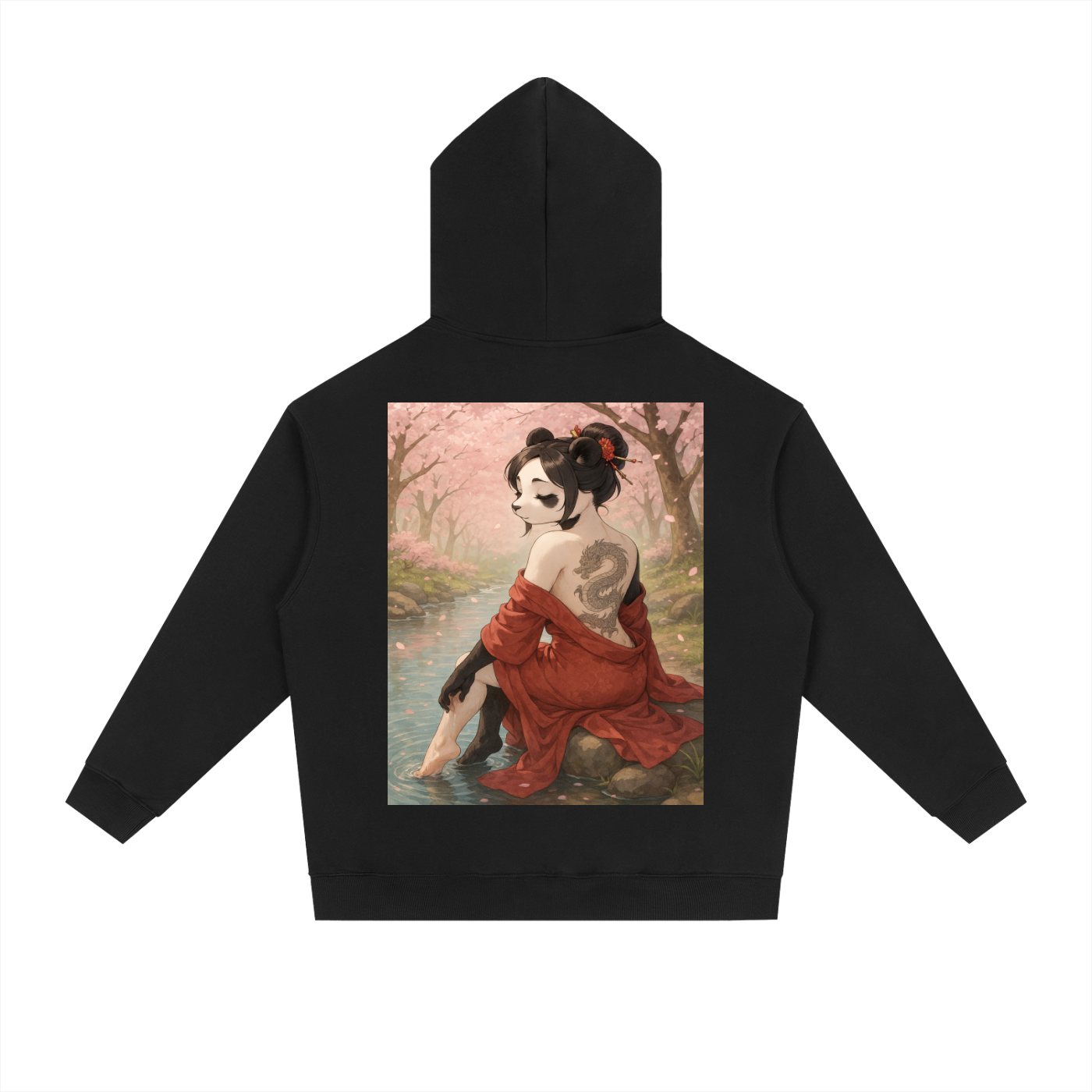 Panda Geisha Girl Heavyweight Drop-Shoulder Hoodie
