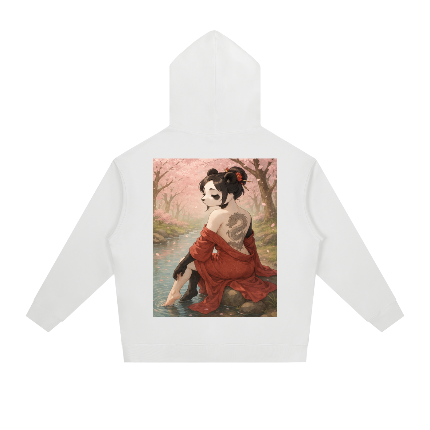 Panda Geisha Girl Heavyweight Drop-Shoulder Hoodie