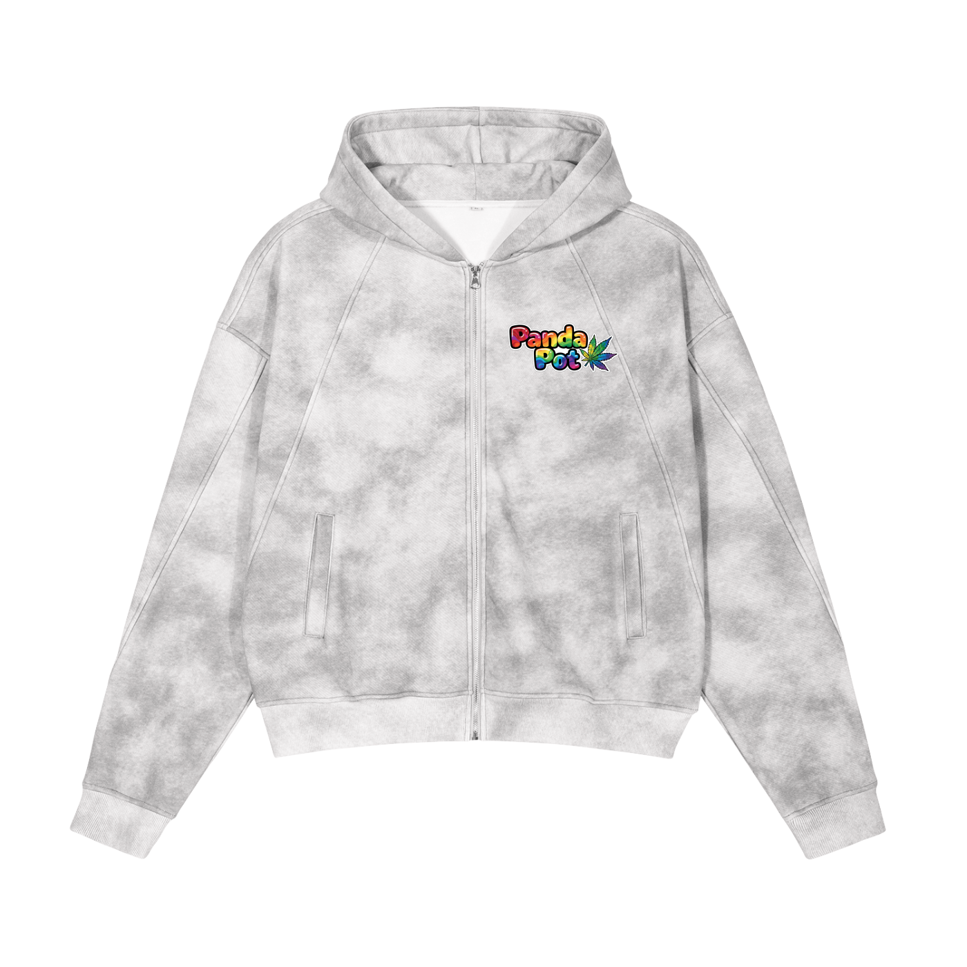Panda Pot Dirty Washed Panda Pot Zip-Up Fleece Hoodie