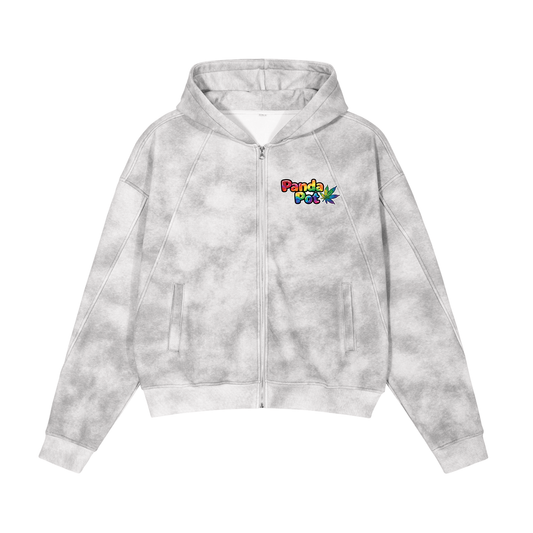 Panda Pot Dirty Washed Panda Pot Zip-Up Fleece Hoodie