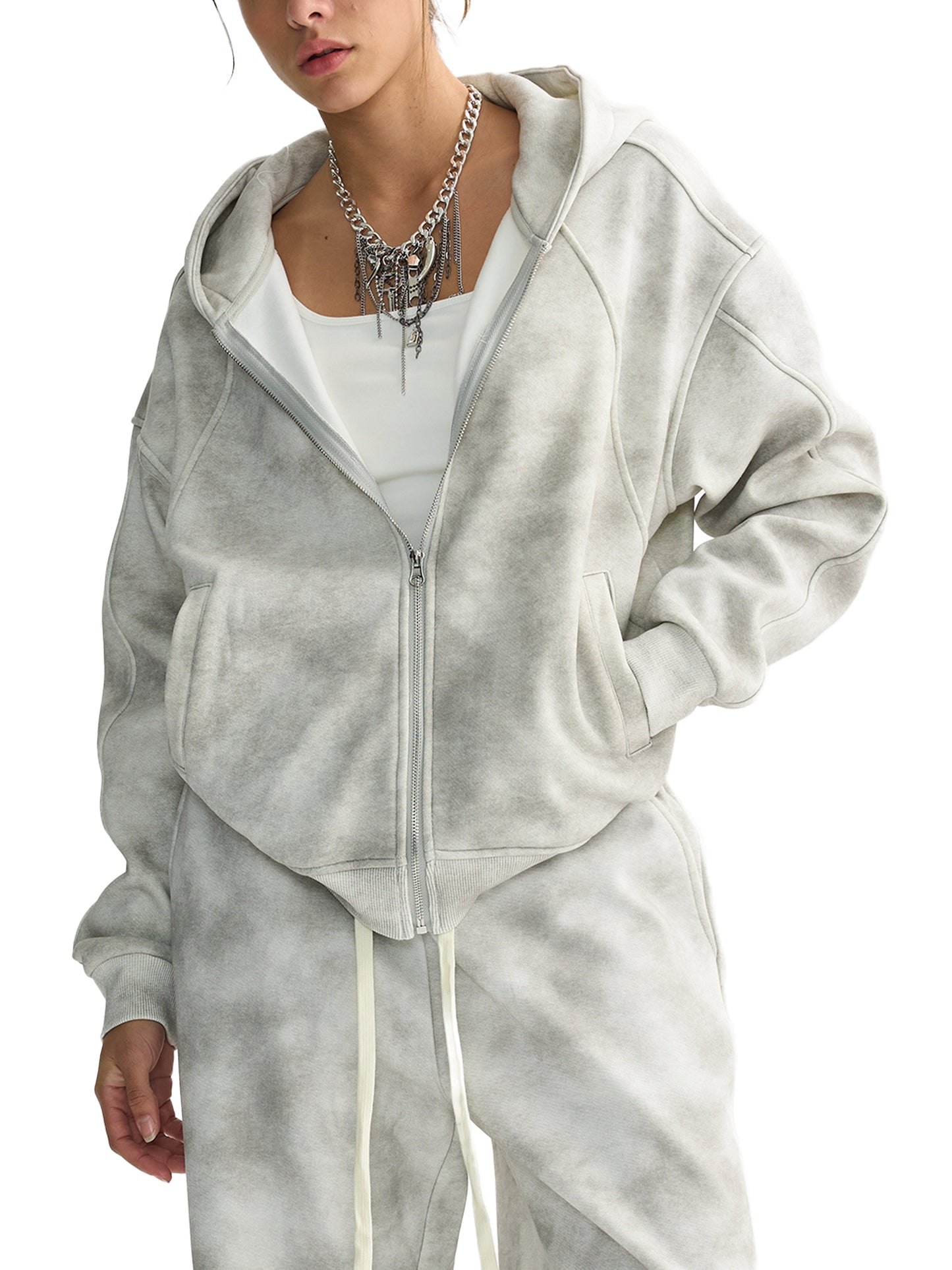 Panda Pot Dirty Washed Panda Pot Zip-Up Fleece Hoodie
