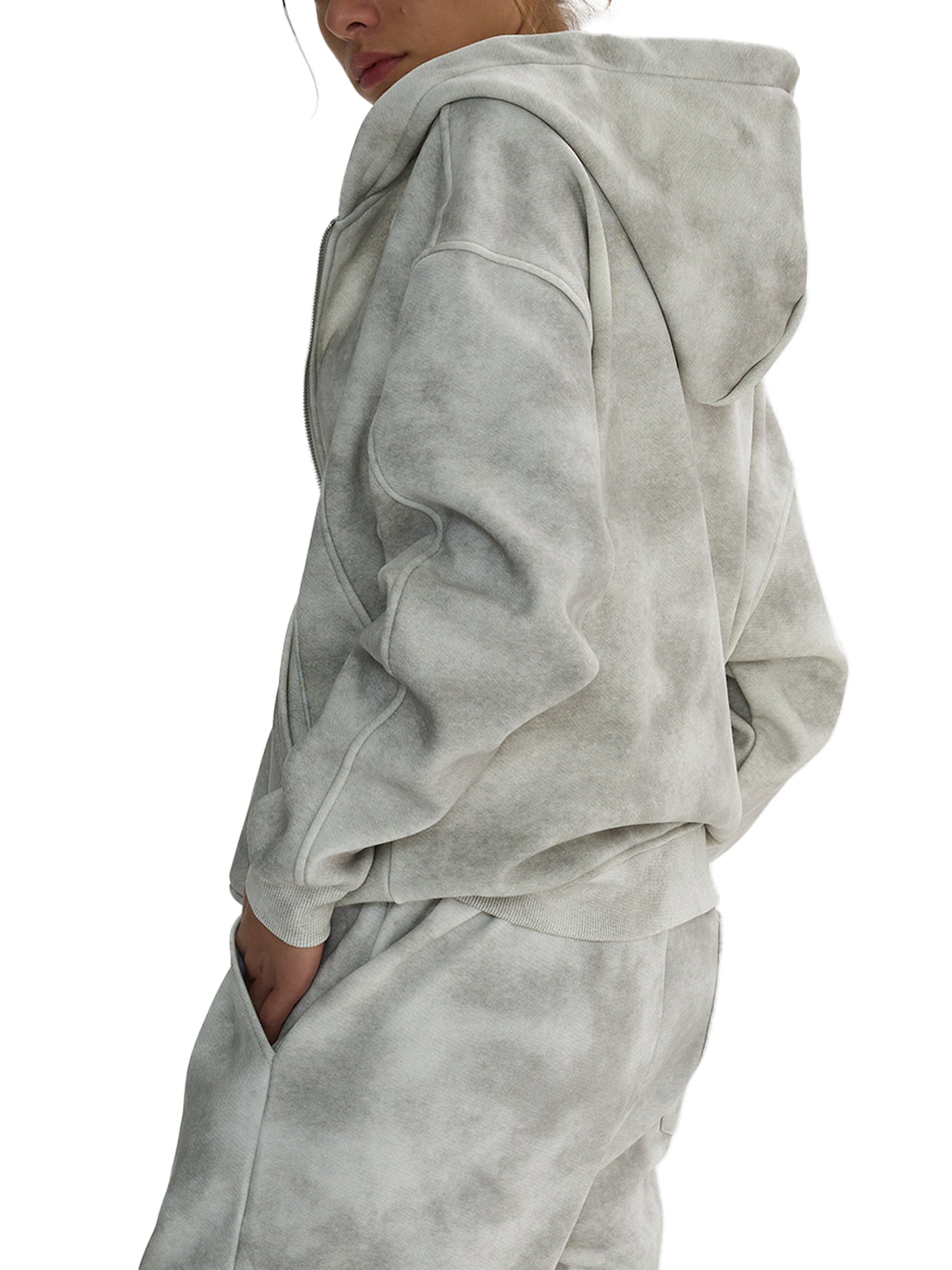 Panda Pot Dirty Washed Panda Pot Zip-Up Fleece Hoodie