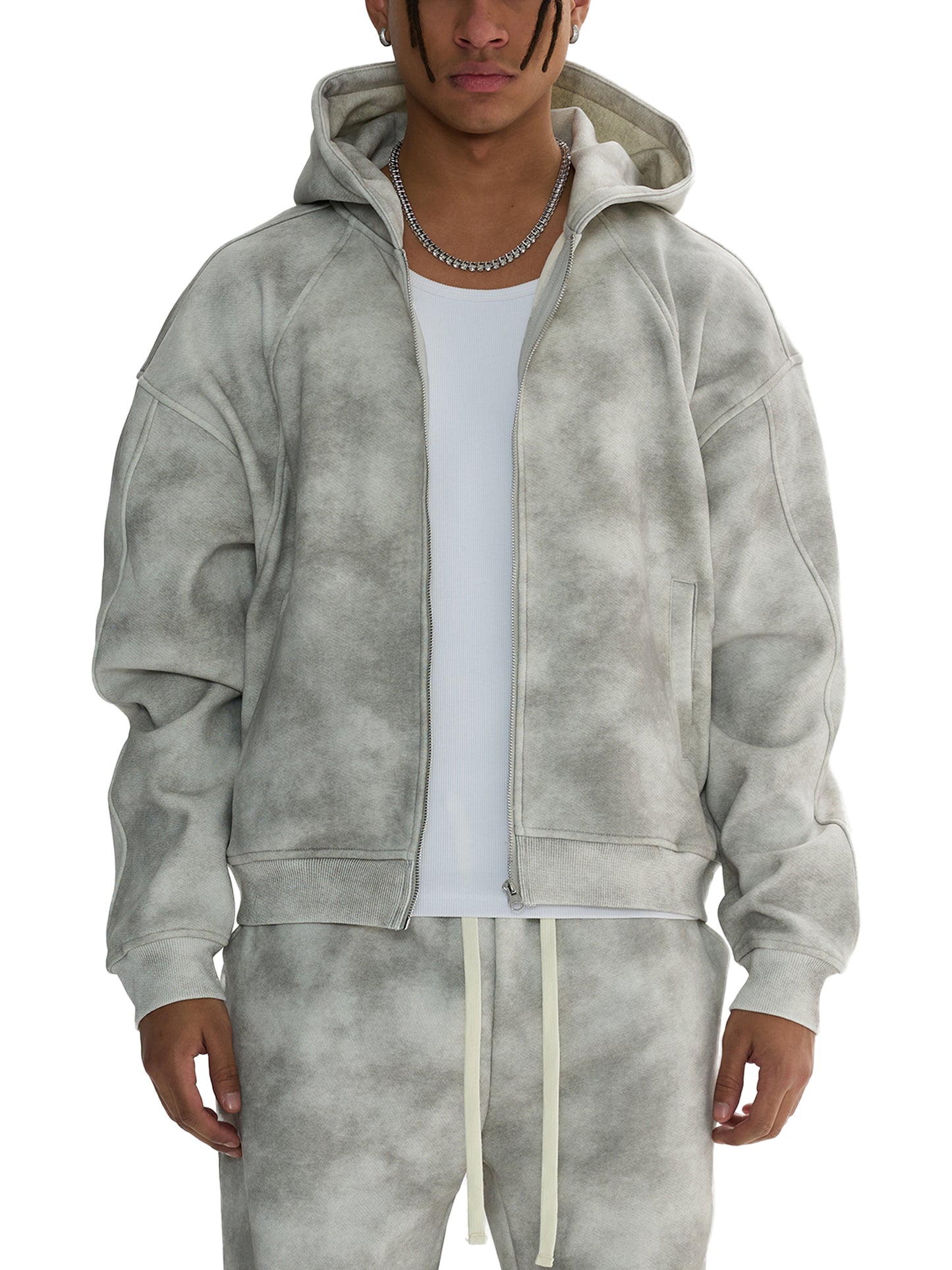 Panda Pot Dirty Washed Panda Pot Zip-Up Fleece Hoodie
