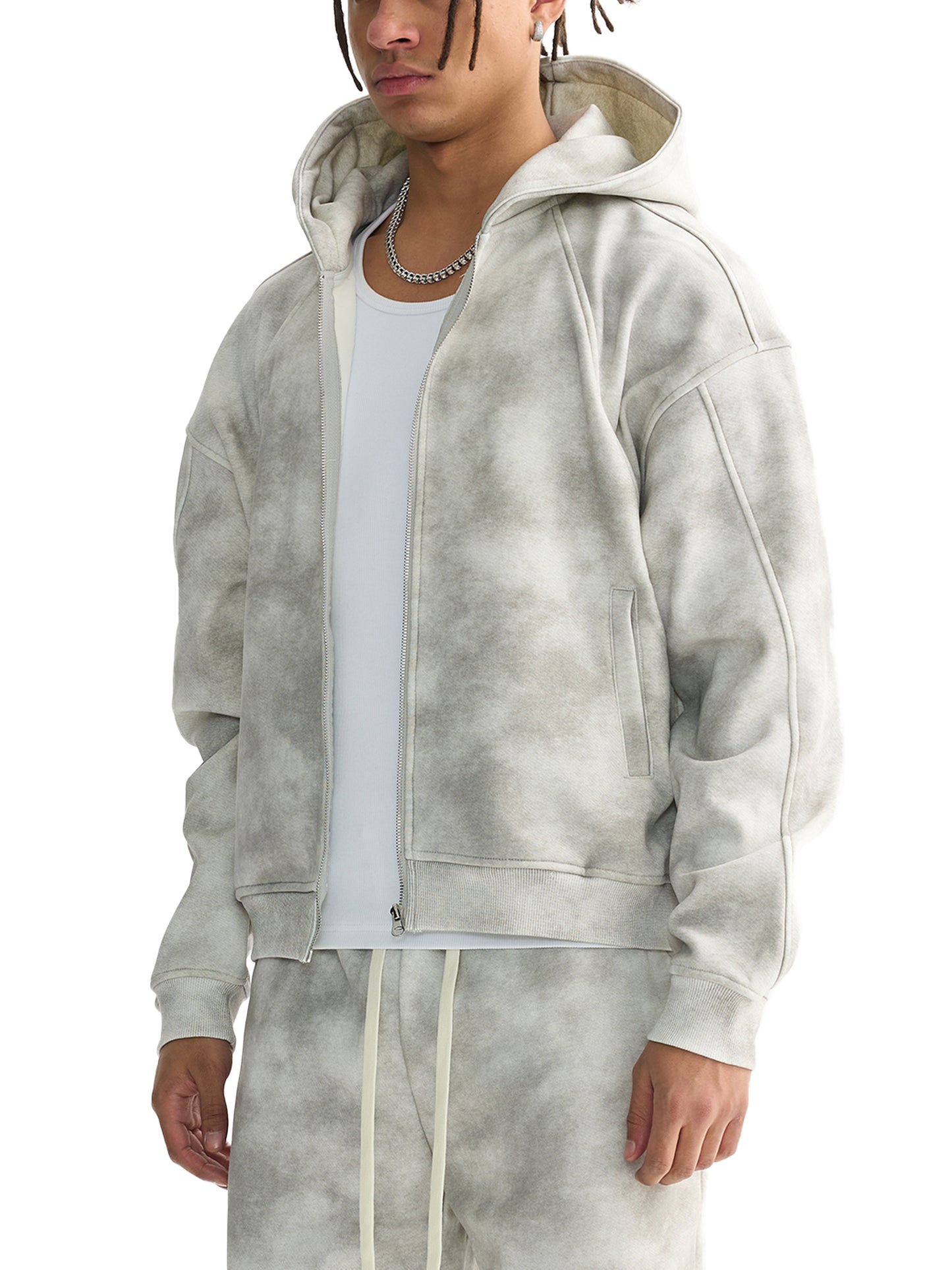 Panda Pot Dirty Washed Panda Pot Zip-Up Fleece Hoodie